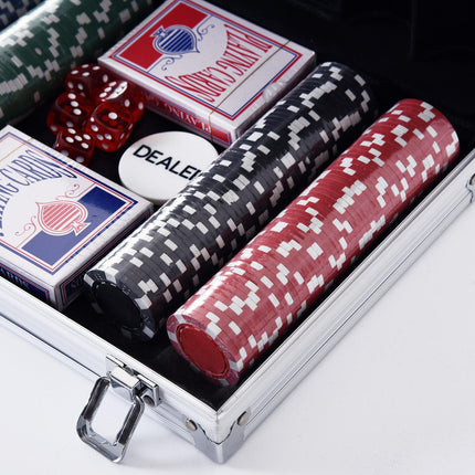 Pokerset mit 200 Chips, Karten und Würfeln im Aluminiumkoffer