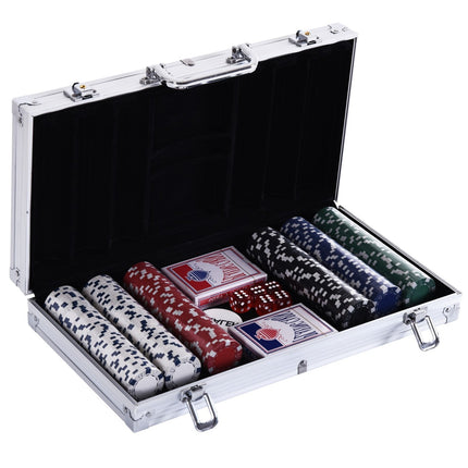 Sada pokerových žetonů - 300 žetonů, 2 balíčky karet, 5 kostek, hliníkový kufřík
