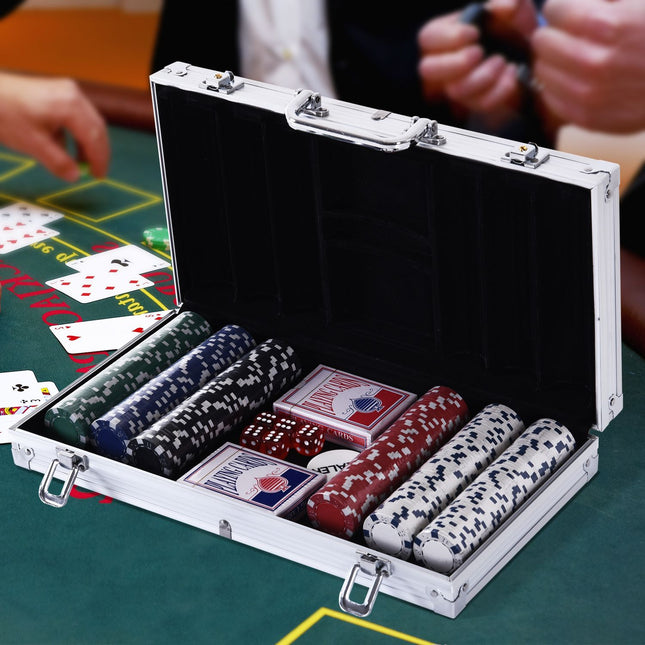 Pokerset - 300 Chips, 2 Kartendecks, 5 Würfel, Aluminiumkoffer