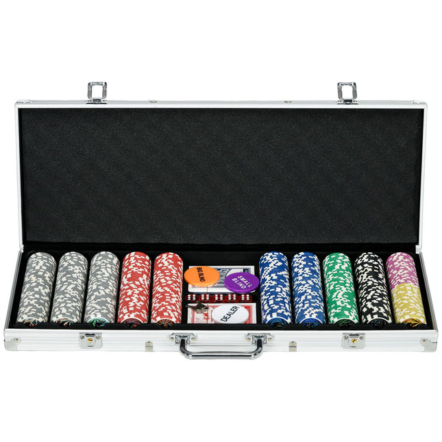 Professionelles Pokerset – 500 Chips, abschließbarer Koffer, 2 Kartendecks, 5 Würfel