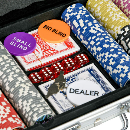 Professionelles Pokerset – 500 Chips, abschließbarer Koffer, 2 Kartendecks, 5 Würfel