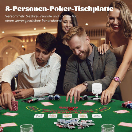 Pokermat 120 x 120 cm Texas Holdem pokertafelhoes opvouwbaar voor 8 spelers met bekerhouders groen