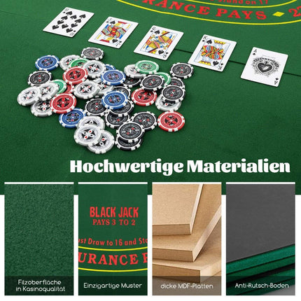 Pokermat 120 x 120 cm Texas Holdem pokertafelhoes opvouwbaar voor 8 spelers met bekerhouders groen
