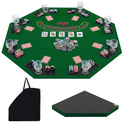 Pokermat 120 x 120 cm Texas Holdem pokertafelhoes opvouwbaar voor 8 spelers met bekerhouders groen