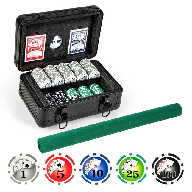 Pokerset mit 300 Laserchips &amp; Pokerkoffer &amp; 2 Spielkarten &amp; 2 Schlüssel Poker Komplettset