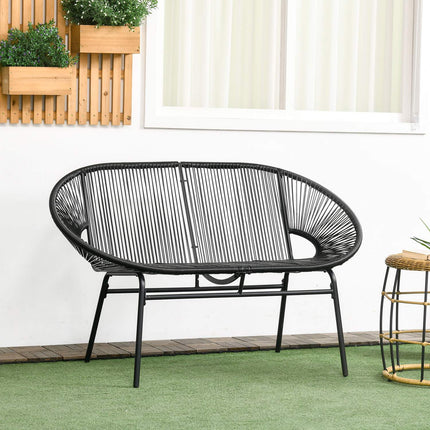 Black poly rattan 2-seater garden bench, 260 kg capacity