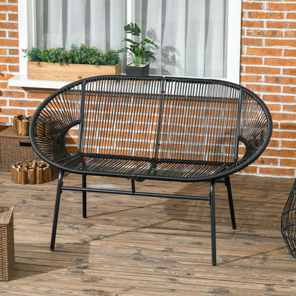 Black poly rattan 2-seater garden bench, 260 kg capacity