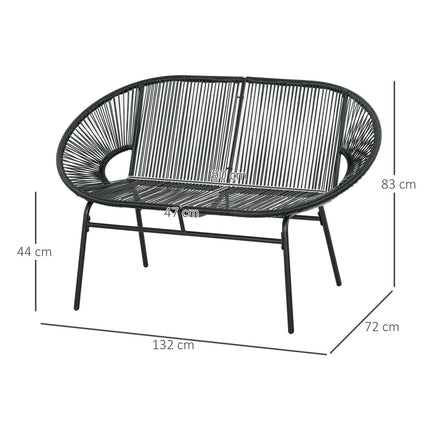 Black poly rattan 2-seater garden bench, 260 kg capacity