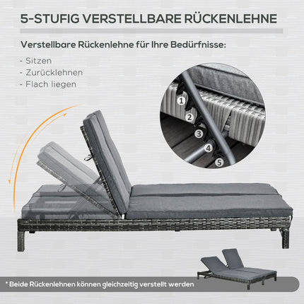 Doppel-Sonnenliege aus Polyrattan – Verstellbare Entspannung im Freien für 2 Personen
