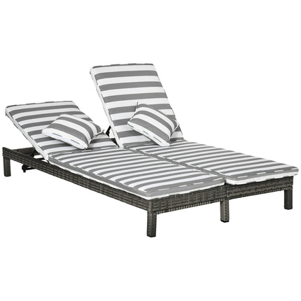 Double sun lounger in rattan for 2 with adjustable backrest