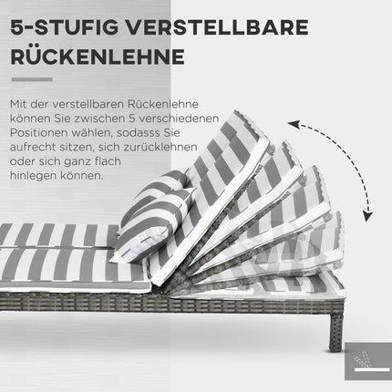 Double sun lounger in rattan for 2 with adjustable backrest
