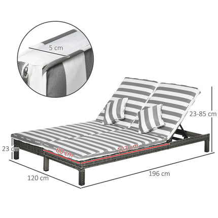 Double sun lounger in rattan for 2 with adjustable backrest