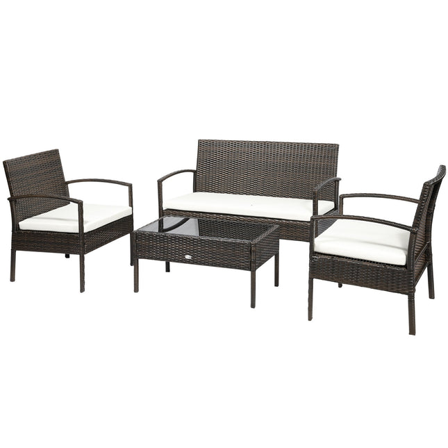 Garten-Sofagarnitur, 4-teilig, aus Polyrattan, braun und cremefarben