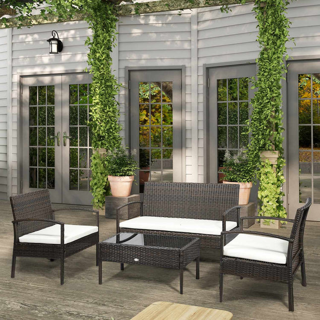 Garten-Sofagarnitur, 4-teilig, aus Polyrattan, braun und cremefarben