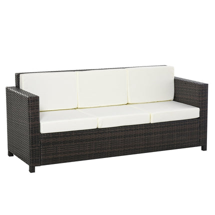 3-Sitzer Polyrattan Gartensofa mit Kissen – Braun/Weiß