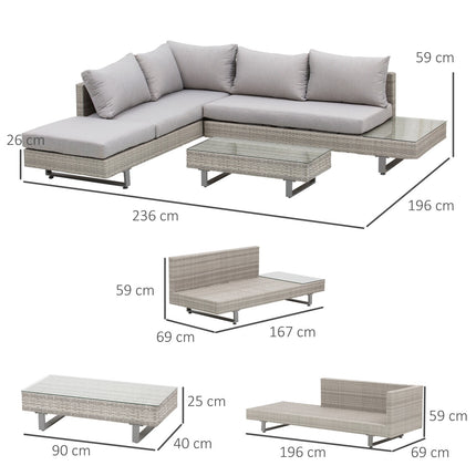 Wetterfestes 3-teiliges Lounge-Set aus Rattan mit Sofa und Beistelltisch