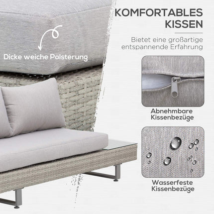 Wetterfestes 3-teiliges Lounge-Set aus Rattan mit Sofa und Beistelltisch