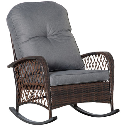 Brown polyrattan rocking chair with cushion, 75x103x96 cm