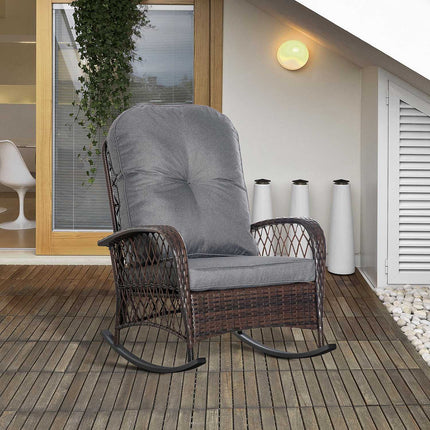 Brown polyrattan rocking chair with cushion, 75x103x96 cm