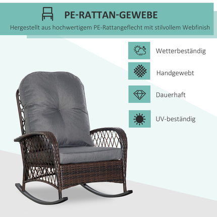 Brown polyrattan rocking chair with cushion, 75x103x96 cm