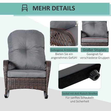 Brown polyrattan rocking chair with cushion, 75x103x96 cm