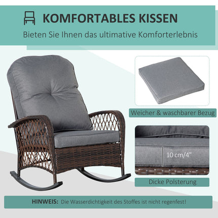 Brown polyrattan rocking chair with cushion, 75x103x96 cm