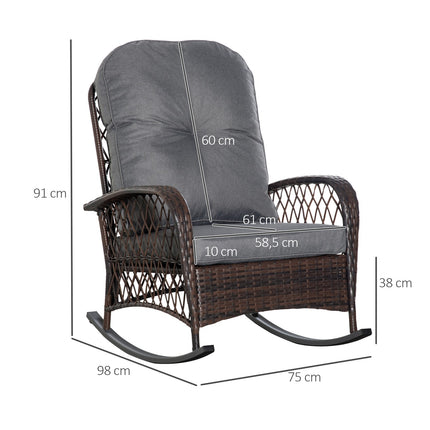 Brown polyrattan rocking chair with cushion, 75x103x96 cm