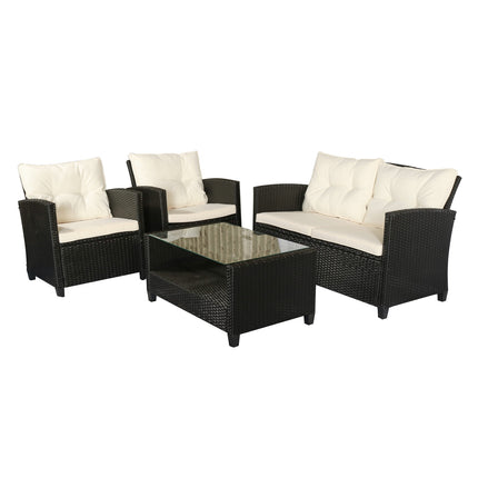 Black Poly Rattan Garden Furniture Set of 4 - Metal Frame