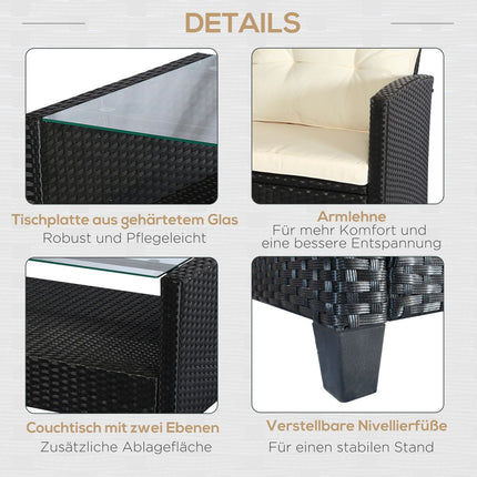 Black Poly Rattan Garden Furniture Set of 4 - Metal Frame