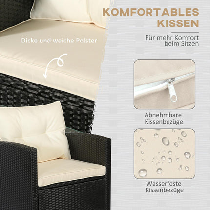 Black Poly Rattan Garden Furniture Set of 4 - Metal Frame