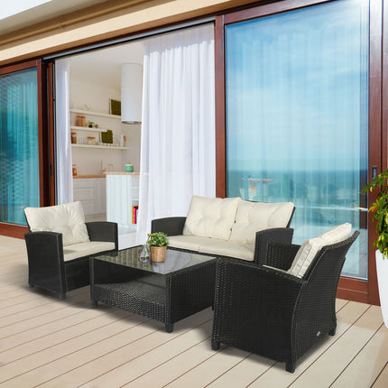 Black Poly Rattan Garden Furniture Set of 4 - Metal Frame
