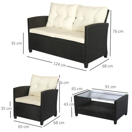 Black Poly Rattan Garden Furniture Set of 4 - Metal Frame