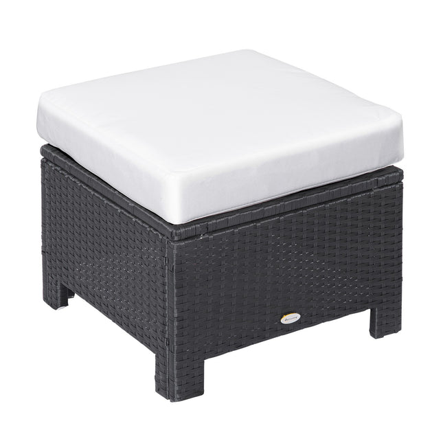 Balkonhocker aus Polyrattan mit Kissen, schwarz/creme, 50cm