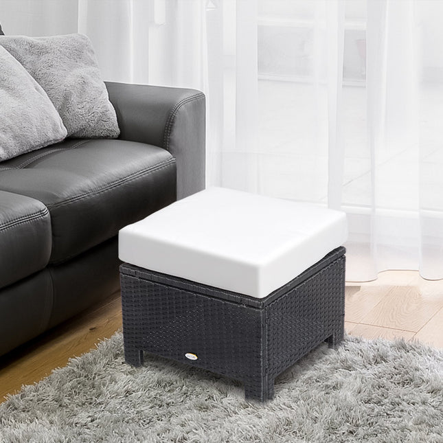 Balkonhocker aus Polyrattan mit Kissen, schwarz/creme, 50cm