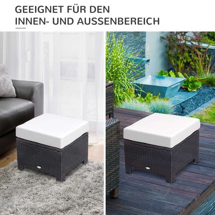 Balkonhocker aus Polyrattan mit Kissen, schwarz/creme, 50cm