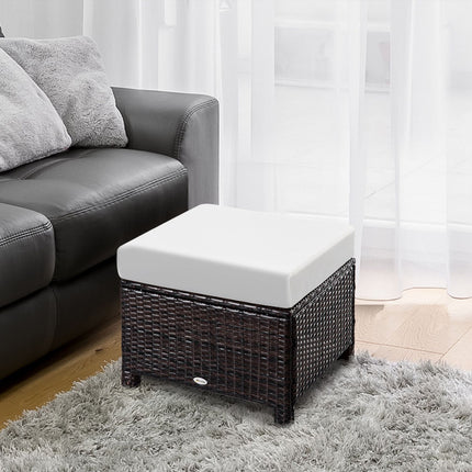 Balkonhocker aus Polyrattan mit Kissen, braun/creme, 50x50x35 cm