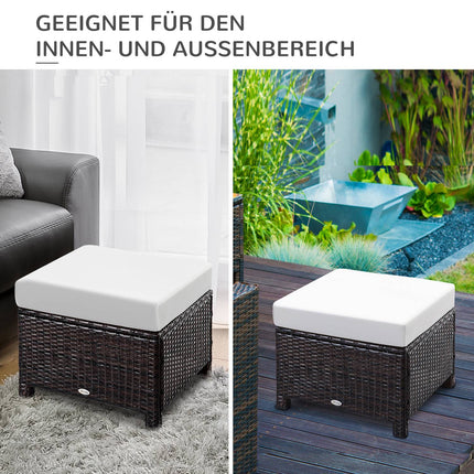 Balkonhocker aus Polyrattan mit Kissen, braun/creme, 50x50x35 cm