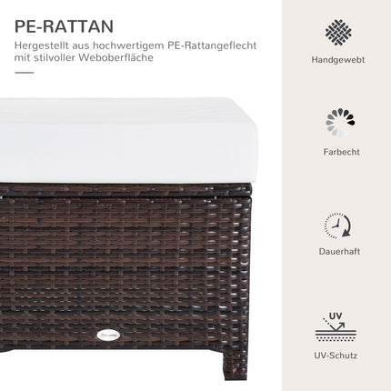 Balkonhocker aus Polyrattan mit Kissen, braun/creme, 50x50x35 cm