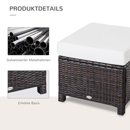 Balkonhocker aus Polyrattan mit Kissen, braun/creme, 50x50x35 cm