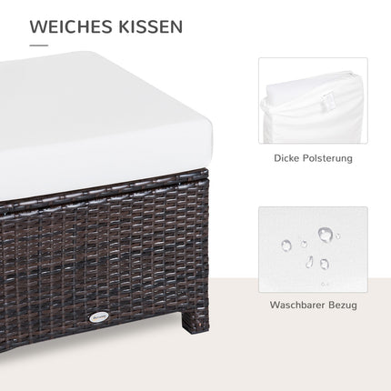 Balkonhocker aus Polyrattan mit Kissen, braun/creme, 50x50x35 cm