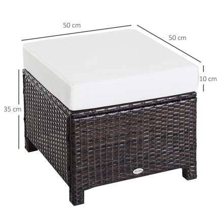 Balkonhocker aus Polyrattan mit Kissen, braun/creme, 50x50x35 cm