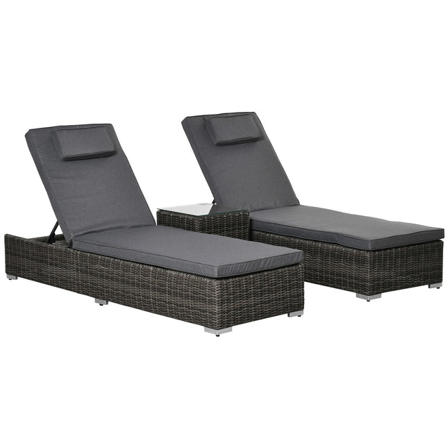 Verstellbare Sonnenliege aus Polyrattan mit Tisch und Kissen