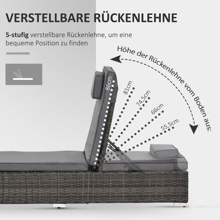 Verstellbare Sonnenliege aus Polyrattan mit Tisch und Kissen