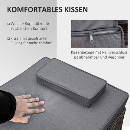 Verstellbare Sonnenliege aus Polyrattan mit Tisch und Kissen