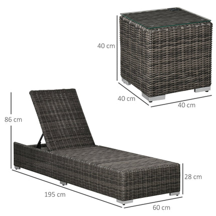 Verstellbare Sonnenliege aus Polyrattan mit Tisch und Kissen