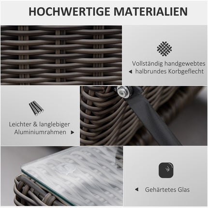 Verstellbare Sonnenliege aus Polyrattan mit Tisch und Kissen