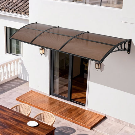Polycarbonate Door Awning 38 x 117 In, Brown, Drainage