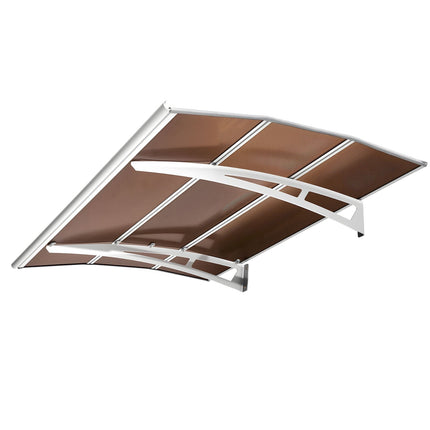 Polycarbonate Door Awning Canopy With Drainage, 39 x 59 in, Brown