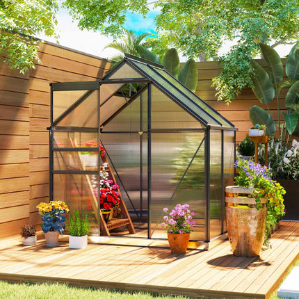 Polycarbonate Greenhouse 192.5 x 131 cm with Gutters, Roof Windows, Grey