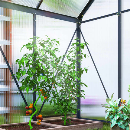 Polycarbonate Greenhouse 192.5 x 131 cm with Gutters, Roof Windows, Grey